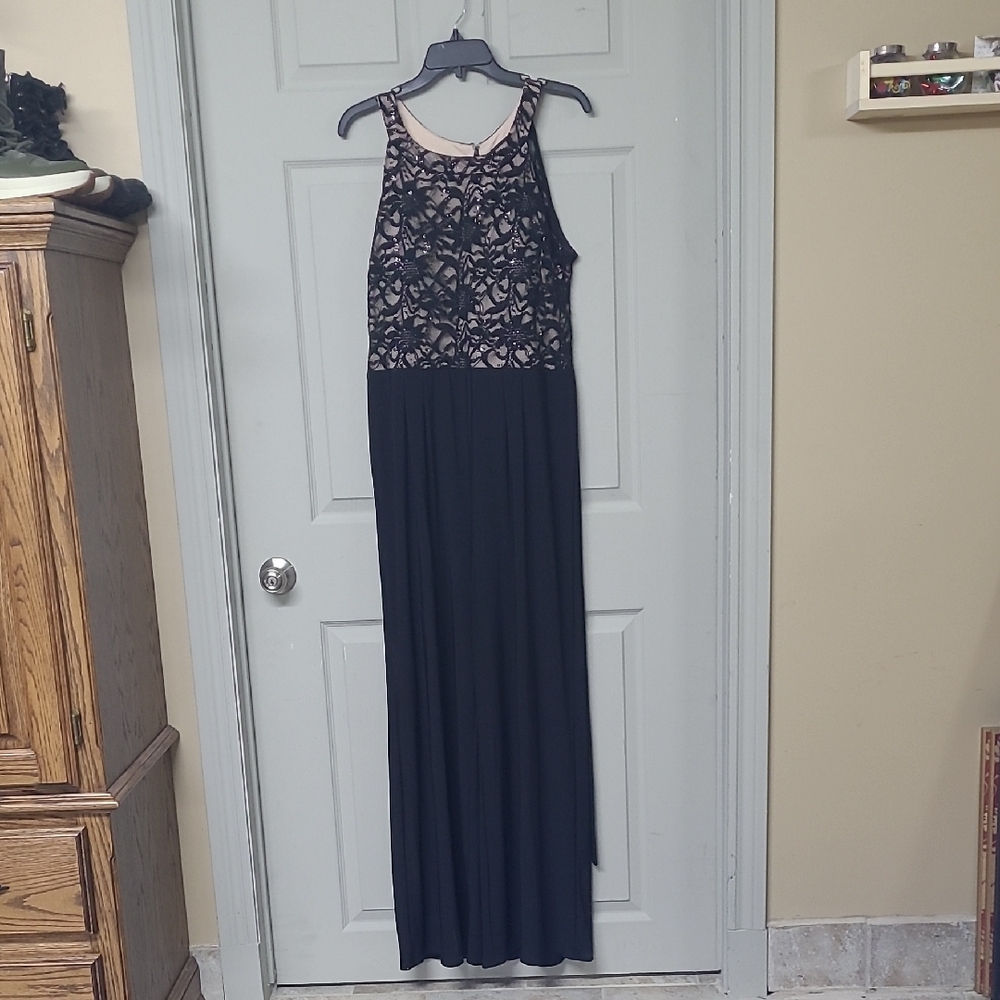 R&M Richards Formal Black Lace/Sequins Halter Wide Leg Jumpsuit 16